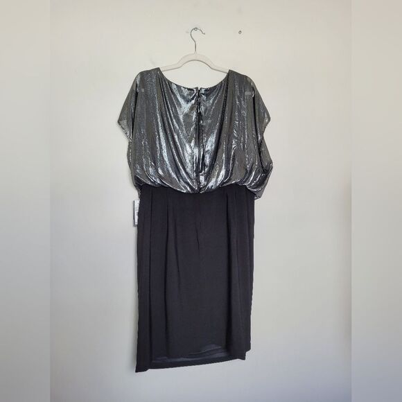 NEW Adrianna Papell Blouson Metallic Foil Dress Formal Event Plus Size 16W - Picture 8 of 12
